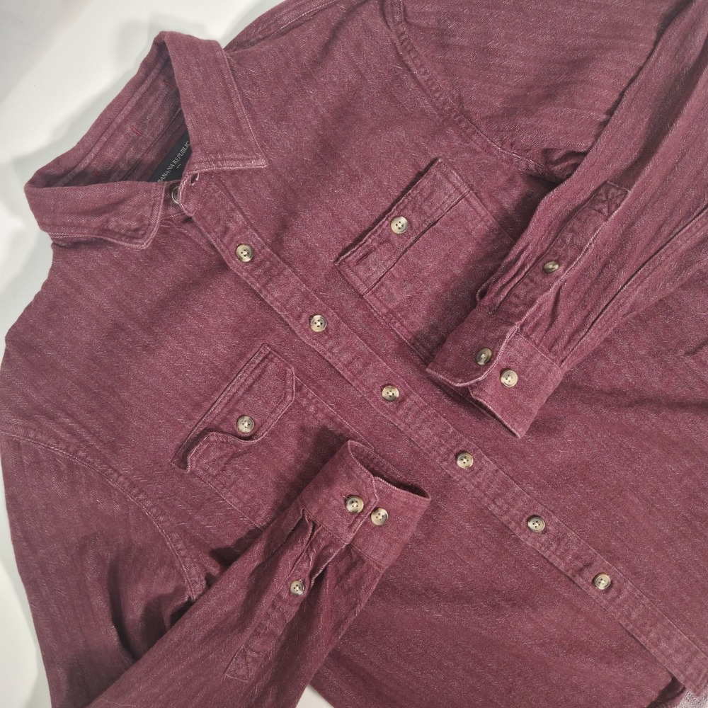 Banana Republic Heritage Button Down Shirt Mens Medium Herringbone Dark Cherry